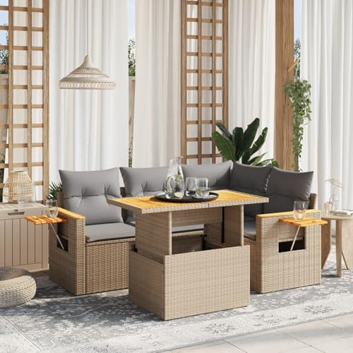 Amorsee Balkon Lounge Klein Verstellbare Tischplatte Balkon Sofa Rattan Gartensofa Gartenlounge Ecklounge Ecksofa Lounge Möbel Outdoor Loungemöbel Balkonsofa Gartenmöbel Balkonmöbel