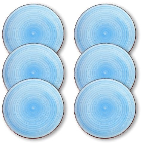 TootieWare middagstallrikar, 25 cm keramiska tallrikar uppsättning av 6, mikrovågsugn, ugn och diskmaskin säkra tallrikar set Thanksgiving julklappar för kvinnor mig, blå