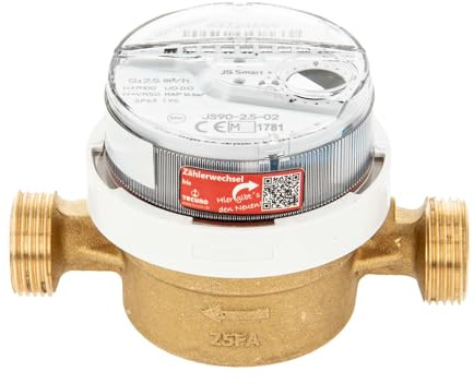 tecuro Wasserzähler mit Baulänge 110 mm, Q³ 2,5 m³/h, DN15, 3/4 Zoll Außengewinde, bis 90°C, DVGW, WRAS, 6 Jahre Eichlaufzeit