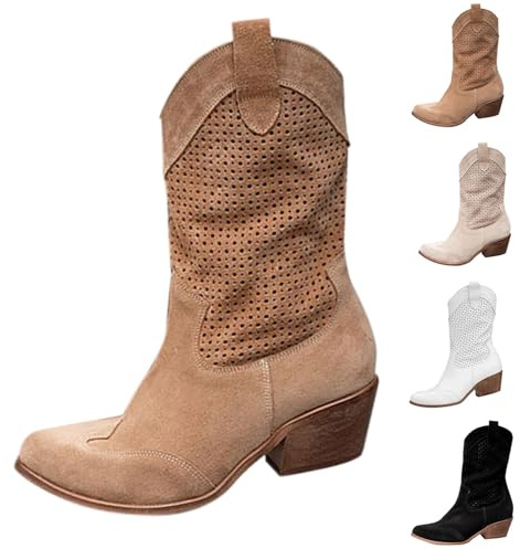 Generico Stivali Texani Camperos Texani Western Stivaletti a Punta Stivali Camperos Donna Boots a Metà Polpaccio Stivali Lunghi da Donna Piatti Scarponcini Cerniera da Cowboy Cowgirl Stivaletto