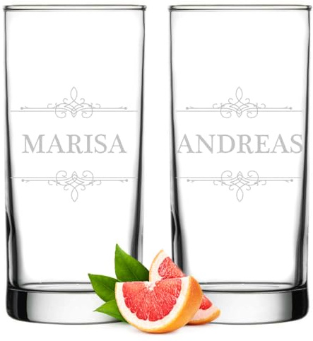 polar-effekt Longdrinkgläser transparent 485 ml 2er Set mit Gravur - personalisierte Cocktailgläser - Trinkgläser für Cocktails, Wasser, Mojito und Saft