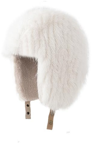 GIBZ Trappermütze aus Kunstpelz für Herren Winddichte Russische Winter Mütze mit Ohrenklappen Warme Fliegermütze für Damen wintermütze Weiß (56-59cm)