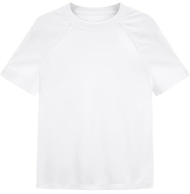 Poekuao Boys Rash Guard Short Sleeve UPF 50+ Sun Protection Swim Shirt Kids Quick Dry SPF Surfing Beach Water Shirt White S