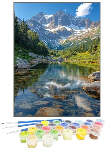 Malen Nach Zahlen Erwachsene Berg, Paint by Numbers See DIY mit Pinseln und Acrylfarben Handgemalt öLgemäLde Leinwand für Kreative Heimdekoration Geschenke für Frauen, Ohne Rahmen 50 x 70 cm 19-Z