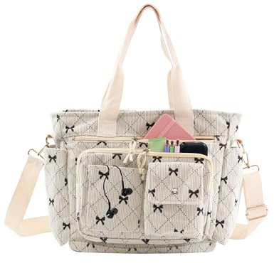 PainZieteg Strawberry Tragetasche mit Schleife und mehreren Taschen, für Damen und Mädchen, Cord, Handtasche, Geldbörse, Arbeit, Reisen