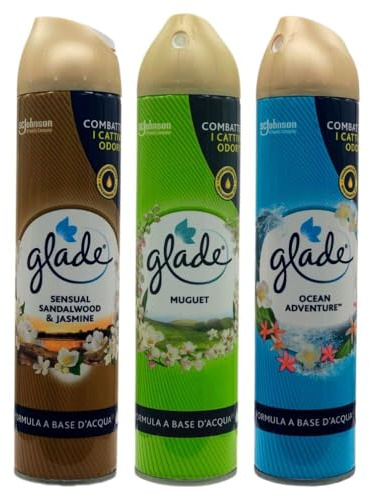SET Deodoranti Spray Per Ambienti, Fragranze Miste: Sensual Sandalwood & Jasmine, Muguet e Ocean Adventure, per Combattere i Cattivi Odori, Formula a Base D'Acqua, 300ml