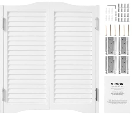 VEVOR Puertas Batientes para Cafetería, Puertas con Arco Superior de Doble Acción de Madera de Pino 805 x 28 x 900 mm con Bisagras y Herrajes para Pasillo, Cocina, Bar, Entrada de Pub, Blanco