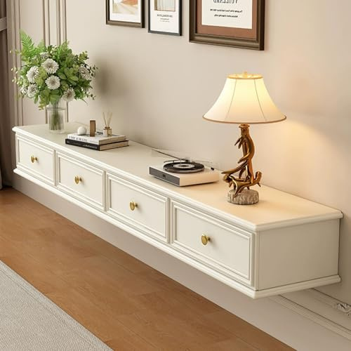 MIMRTIMI 140CM TV Lowboard Hängend weiß Schwebender TV-Schrank mit 2 Schubladen für Wohnzimmer, Schlafzimmer, Esszimmer,Keine Montage erforderlich (White, 140CM/55.1IN)