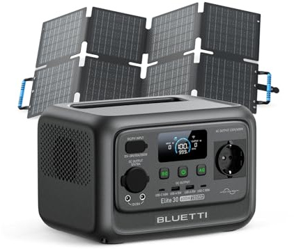 BLUETTI Elite 30 V2 Générateur Portable Urgence avec Panneau Solaire 60W (Expédié Séparément), 288Wh 600W (Puissance de Surcharge 1500W), Solaire/CAC/Voiture, Pour Panne Courant, Camping