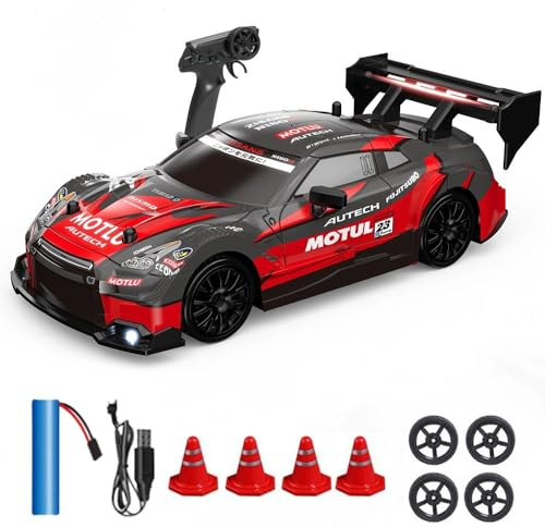 KBIBCK RC Drift Car 1:24, 2.4Ghz Remote Control Car with Cool Lighting, 30km/h High Speed 4WD Racing RC Drifting Cars, Rechargeable Mini RCDrift Cars, Gifts for Kids Adults, for Drift and Race (Red)