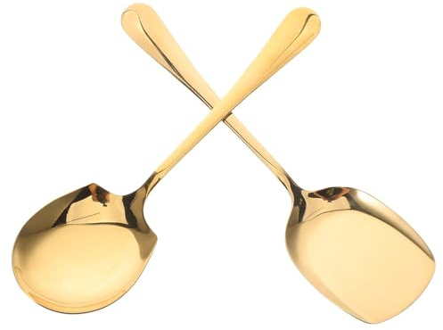 DIYEAH Cucchiai da Servizio 2 Pezzi in Acciaio Inox Dorato per Buffet | Finitura Lucidata, Scodella Profonda e Materiale Ispessito, Adatti per Riso e Piatti in Casa o Hotel