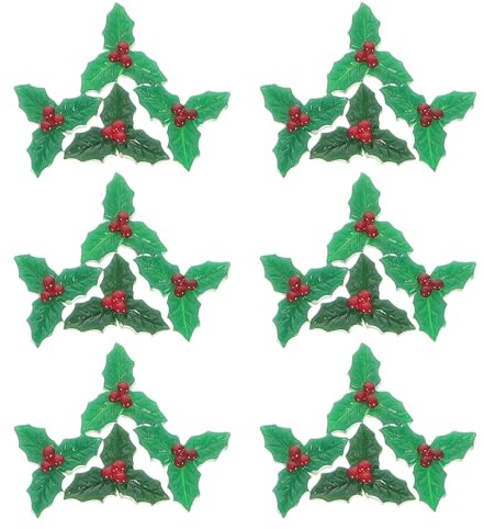 Amosfun 24 Pezzi Foglie di Agrifoglio Natalizie Artificiali in Resina con Bacche Verdi per Decorazioni Te Ghirlande Centrotavola Festa Natale
