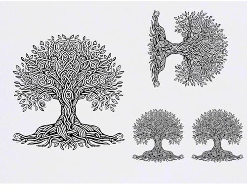 Azeeda 4 x 'Celtic Tree' Temporary Tattoos - Water Resistant, Skin-Safe, Non-Toxic Transfers, Mixed Sizes (TO00093892)