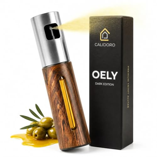 CALIDORO Ölsprüher [Edelstahl, 100ml] – Öl Sprühflasche für präzise Dosierung – Ölspray für Airfryer & Heißluftfritteuse – Sprühflasche Öl für Speiseöl & Essig – Oil Sprayer (DARK EDITION)