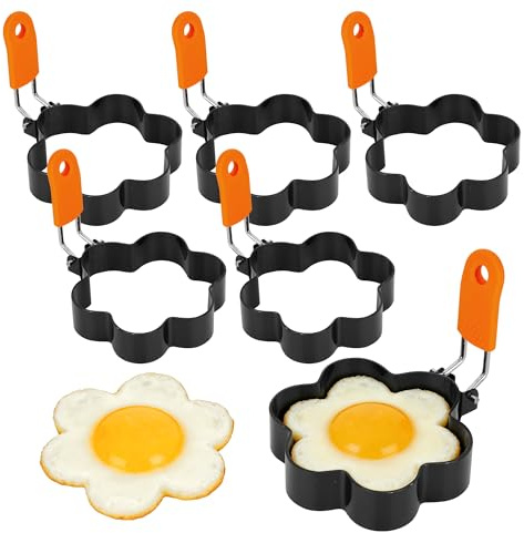YKUKIZEE 6 Pack Egg Rings for Frying Flower Shape, Egg Mold Non Stick Frying, Stainless Steel Fried Egg Circles for Pancake Mini Burger 8x8 cm