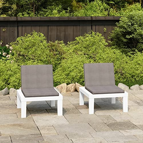 Frdhee Gartenstuhl, Gartenmöbel, Balkonstühle, Stuhl, Balkonmöbel, Gartenstühle mit Auflagen 2 STK. Kunststoff Weiß Fürs Terrasse, Schwimmbad, Einfache Montage