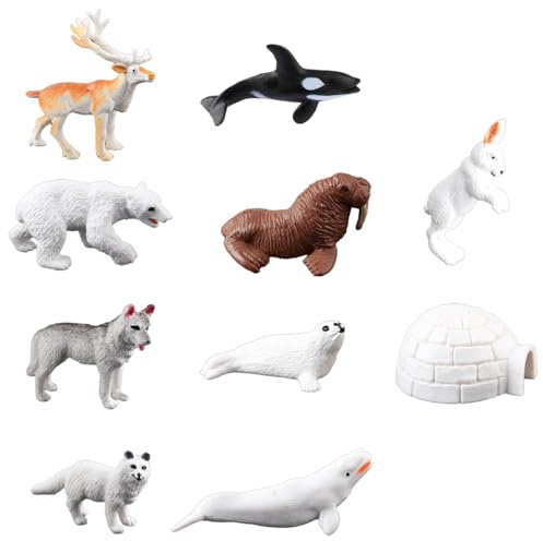 Tabanzhe 10 Pcs Polar Animals Figurines–Realistic Arctic Animal Set , Mini Plastic Penguins, Polar Bears, Reindeer, Walrus, Arctic Fox , Birthday Gift Cake Topper Christmas Home Ornaments