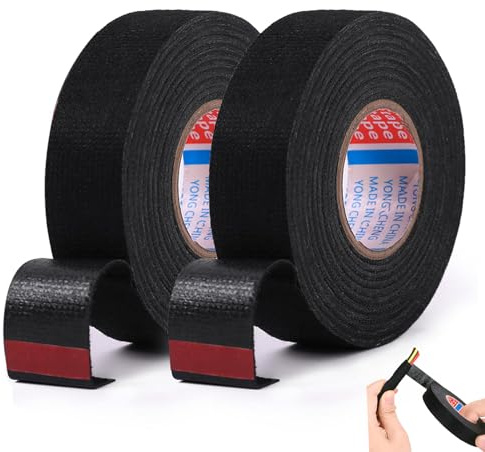 shweehon 2 PCS Wiring Loom Tape, Fleece Fabric Tape, Cable Tape, for Car & Motorcycle, Automotive Electrical Wire Cable Management(Black 19mmx15m)