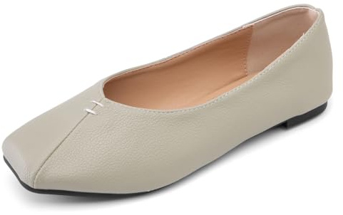 Smal sula och kornigt läder ballerinor för kvinnor (tights 32–54) 1 cm, fyrkantig tå - lätt bred vår och höst, Sage Green, 39 EU