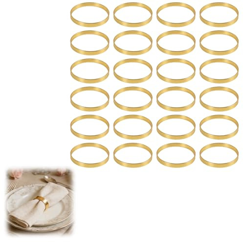 Gold Napkin Rings Set of 24, Christmas Napkin Rings For Dining Table, Metal Circle Serviette Ring For Wedding Party Holiday Dinner, Round Gold Napkins Ring For Thanksgiving Anniversary Birthday Decor