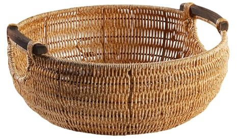 SZLIFE Panier à Fruits Rond Tressé, Panier de Rangement en Rotin, Paniers de Rangement Décoratifs, Corbeille a Fruit Présentation Tissé, Organisateur pour Cuisine, Légumes, Table, 33.5 Cm X 15 Cm