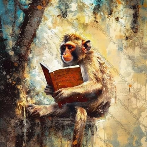 Wooden Puzzle for Adults 1000 Piece Monkey Reading A Book in A Tree Wooden Jigsaw Puzzles Unique Shape Birthday Gifts for Adults Family Game