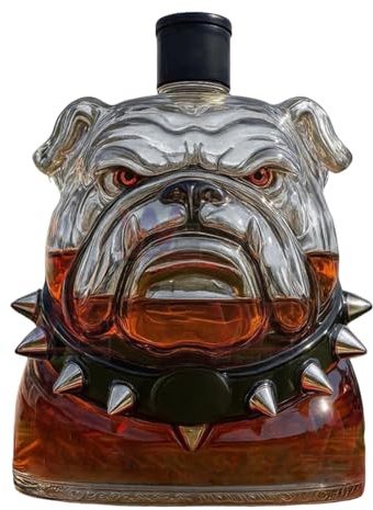 Distributeur de liqueur Bulldog en verre – Bouteille de carafe à vin de grande capacité, récipient de boisson alcoolisée à collectionner, décor de bar Brandy Tequila Vodka Bourbon | Carafe de bouteill