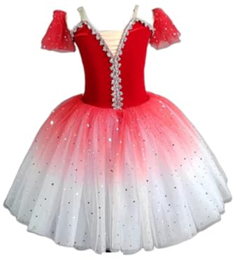 Flickor Tutu Balettklänning Gymnastik Leotard Dans Ballerina Kostym Fe Svan Skridskoåkning Barn Danskläder Ballroom Dancer Tävlingskostym,1 red,140