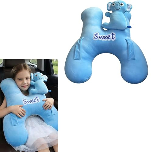 Devineresse Oreiller de Voyage Enfant, Coussin Voyage Enfant Forme H avec Appui-Tête Latéral Amovible, Oreiller de Voiture pour Dormir Lors de Longs Trajets, Velours Cristal et Éléphant