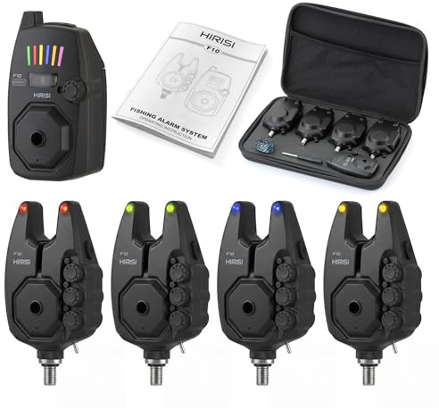 Hirisi Tackle Bissanzeiger Angeln Karpfenangeln mit Fernbedienung (Empfänger), 6 Farben & Helligkeit einstellbar, Reichweite >500 m, einstellbare Empfindlichkeit, Lautstärke & Ton