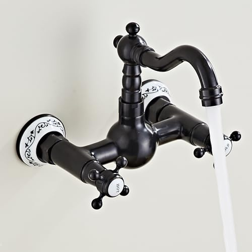 Hiendure® Wandmontage Zwei Griffe 2-Loch Küchenarmatur Spültischarmatur Aus Messing Keramik-Kartusche Mischbatterie Wasserhahn schwenkbarer Rohrauslauf Öl-rieb Bronze