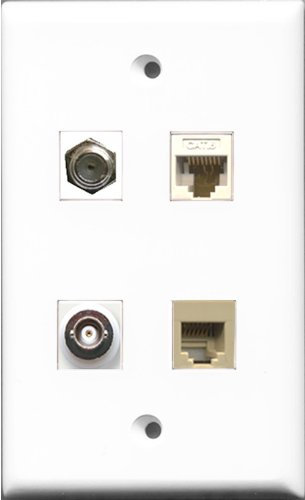 RiteAV - Cavo coassiale TV-tipo F e 1 porta telefono RJ11 RJ12 beige e 1 porta BNC e 1 porta Cat6 Ethernet bianco