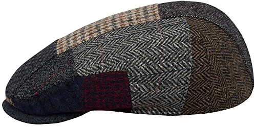 Sterkowski Modell Danny Boy | Wolle Schiebermütze für Herren | Schirm Newsboy Cap Ballon Cabrio Patchwork Mehrfarbig 56 cm