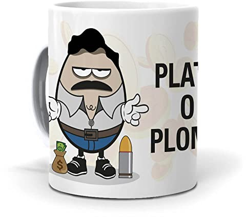 mundohuevo Pack Taza Pablo Escobar + Caramelos Huevomolón | Frase Plata o Plomo | Originales para Regalar | Café, Desayuno y Té | Regalos Amigo Invisible y Navidad | Cerámica 350 ML