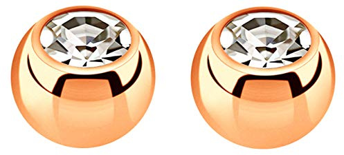 Piercing Kugel Set, 2 x Verschlusskugel Stahl PVD Rosegold mit Stein in klar