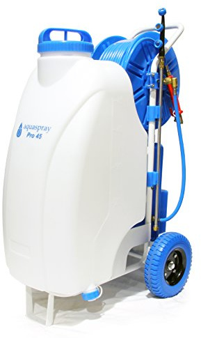 Equip2clean Aquaspray Pro 45 Battery Powered Sprayer Tank System | 45L Portable Water Tank with 50m Hose & Reel | Adjustable Pressure Trolley for Window Cleaning & Exterior Surfaces