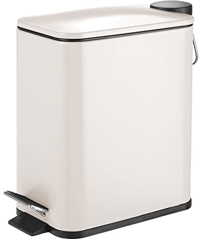 mDesign Rectangular Pedal Bin – 5 L Metal Waste Bin with Pedal, Lid and Plastic Bucket Insert – Household Rubbish Bin for Bathroom, Kitchen and Office – Beige