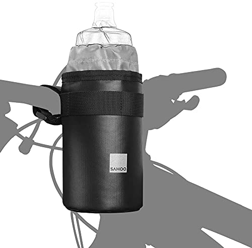 Sahoo Bike Cup Holder - Universal Insulated Velcro Bike Handlebar Water Bottle Drink Cup Holder with Cord Lock for Bike, Boat, Scooter, Bicycle Cup Holder for UTV/ATV, Walker, Golf Cart and Beach