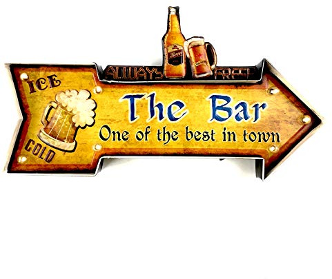 DiiliHiiri Bar Leuchtschild Retro-Schild Wandschild im Vintage-Stil LED Schild für Garage Dekoschild Zubehör für Wohnkultur 50er Jahre Haus Dekoration Retro Leuchtkasten Metallhandwerk (The Bar)