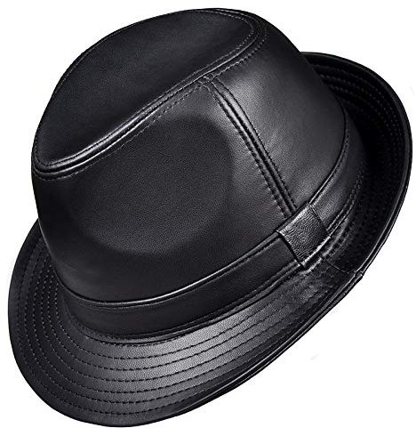 DongBao Premium Herren Leder Fedora Trilby Hut Panamahut Lederhut