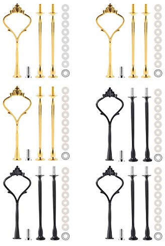 MSDADA 6 Set Cake Stand Fittings Kits, 3 Tiered Tray Hardware for Cake Stand Mold Crown 3 Tier Cake Holder Hardware for Wedding Party Making Resin Cupcake Dessert Platter Serving Stand(Gold&Black)