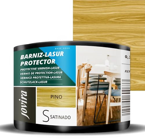 JOVIRA PINTURAS BARNIZ-LASUR Protector Satinado al Agua. Protege, decora y embellece todo tipo de madera. (375 Mililitros, Pino) E-15