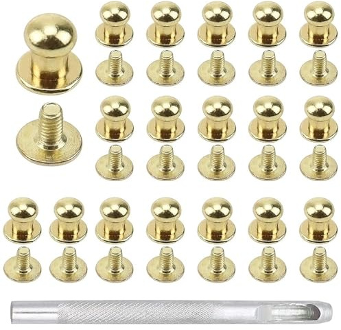 80 Stück Leder Nieten Set Runde Kopf Nagel Nieten mit Schraubverschluss | 6MM Metall Nieten Rundkopf Gold Leder Nieten für Tasche Geldbeutel Leder Handwerk Dekoration