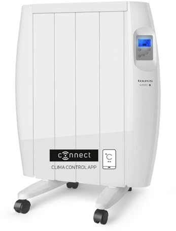 Taurus - Emisor Térmico WIFI Malbork Connect 600W | 3 Modos + Temperatura Ajustable | Ruedas + Soporte | Radiador Eléctrico APP Alexa Google Home | Apto Baños IP24 | Pantalla LCD | 6m2 | 58x45.5x8