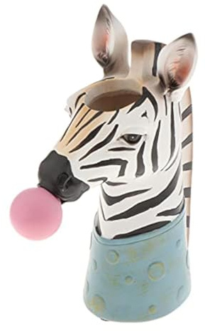 Kunstharz-Tierkopf-Vase, Blasen, Tiergesicht, trockene Blumenvase, Kunstharz, Blumenarrangement, Pflanzgefäß, Desktop, Hirsch, Zebra-Kopf-Skulptur, Zuhause, Wohnzimmer, Dekoration (Zebra)