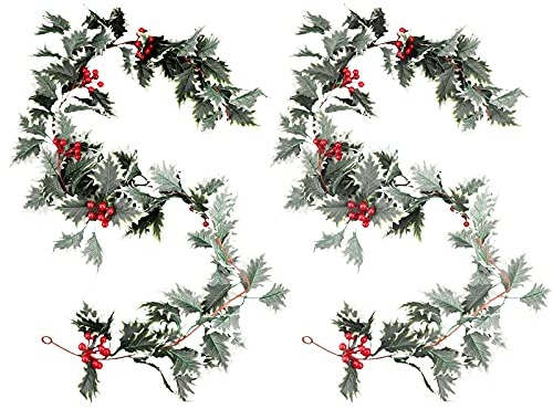 2 Pezzi Ghirlanda di Natalizia Bacche Rosse Artificiale,Decorazioni Natale Abeti Ghirlande Bacca con Foglie Verdi,Corona Vite Rattan per Vacanze Scale Invernali Invernali Capodanno Porta Camino Casa