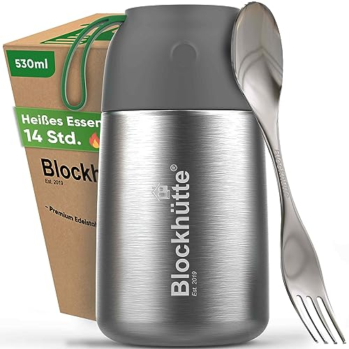 Blockhütte Thermobecher Essen 530ml Edelstahl, Thermobehälter für Essen Kinder BPA-frei und Auslaufsicher, Lunchbox Thermo mit Anti-Vakuum Ventil, Warmhaltebox Spülmaschinen geeignet