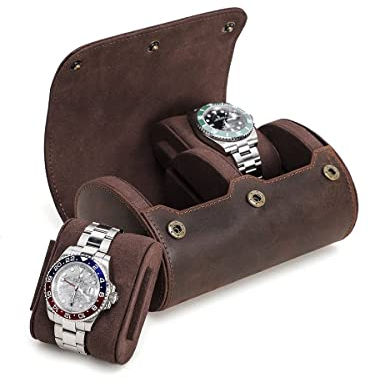 Hiram Echtes Leder 2 Uhren Reiseetui Handgefertigte Reiseaufbewahrung Uhrenbox Tragbarer Schmuck Organizer