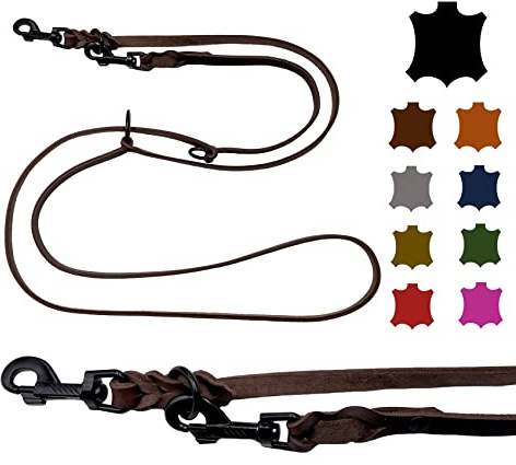 Hundeleine Fettleder kleine Hunde/große Hunde SCHWARZER Haken 2m / 2,40m / 2,80m / 3,50m / 5m Doppelleine verstellbar (2m X 15mm, Braun)