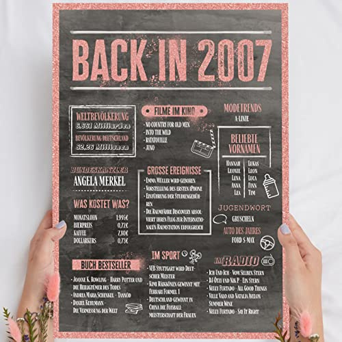 19 Geburtstag Frauen Rosegold Holzbild Back in 2007 personalisierbar zum Hinstellen/Aufhängen opt. beleuchtet, 19 Geburtstag Frau Deko, 19tes Jubiläum, 19. Jahrestag, 19ter Ehrentag Jahreschronik 2007